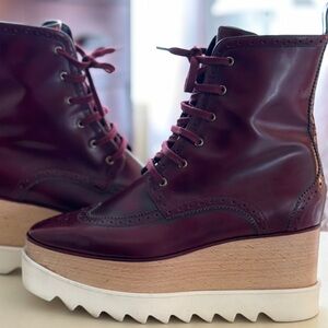 Stella McCartney Mo- Heel Ankle Boots Burgundy. Faux Leather